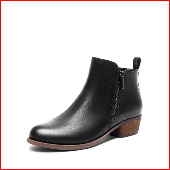 Women's Ankle Boots Low Chunky Heel Side Zipper Booties Shoes